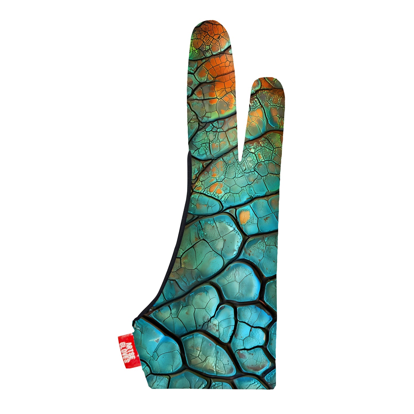 Artse gloves with two-finger anti-smudge Chameleon skin design, ideal for digital artists.