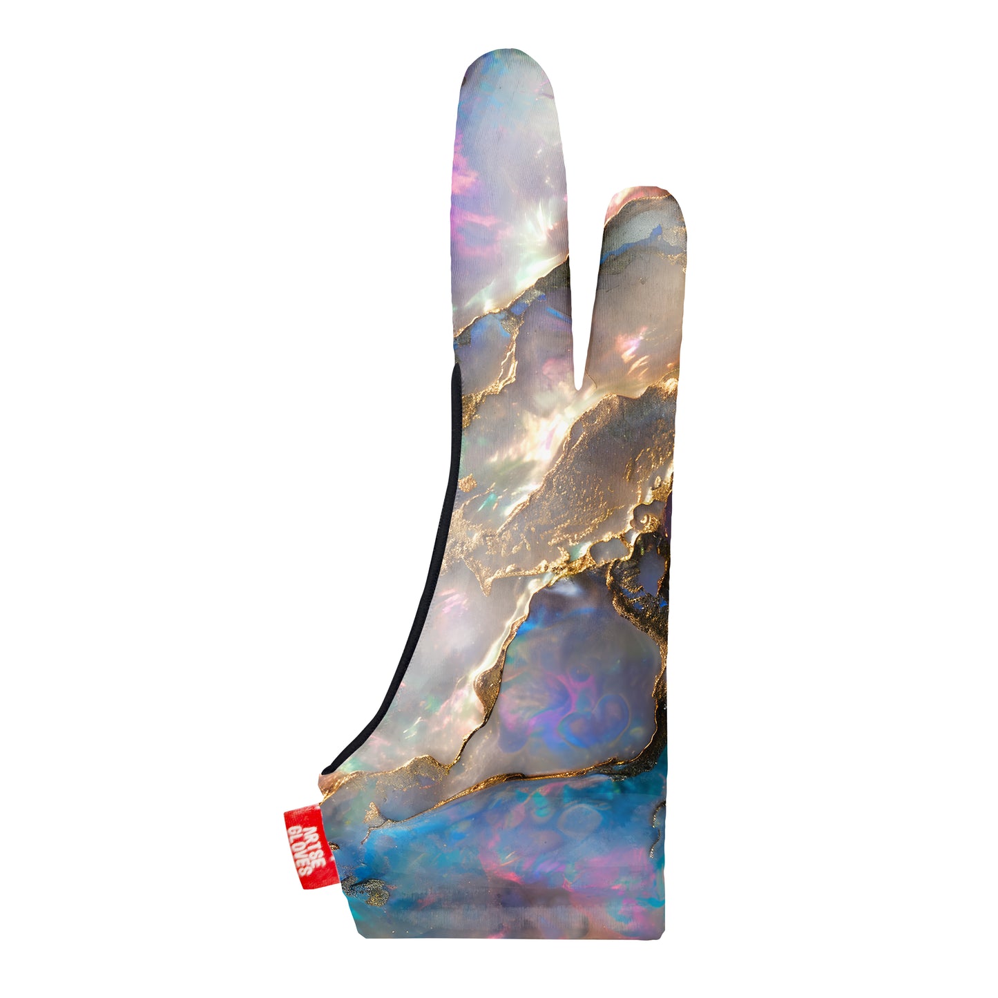 Artse gloves with two-finger anti-smudge Opalescent marble design, ideal for digital artists.