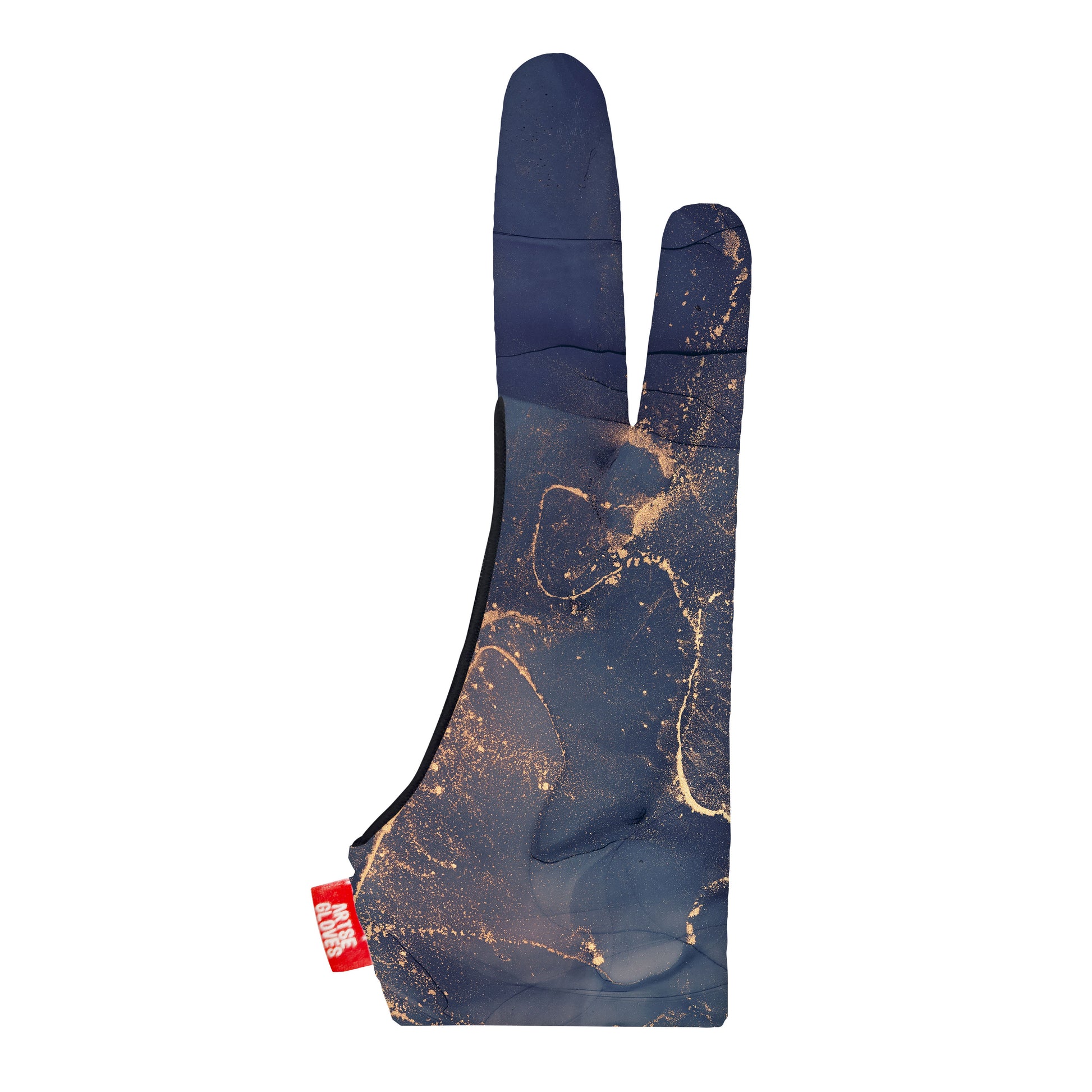 Artse gloves with two-finger anti-smudge golden splattered design, ideal for digital artists.