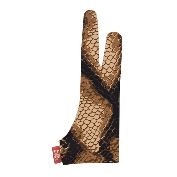 Snakeskin-patterned glove on a white background