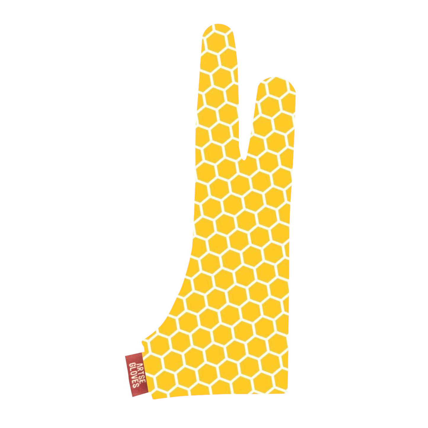 Yellow honeycomb-patterned glove on a white background