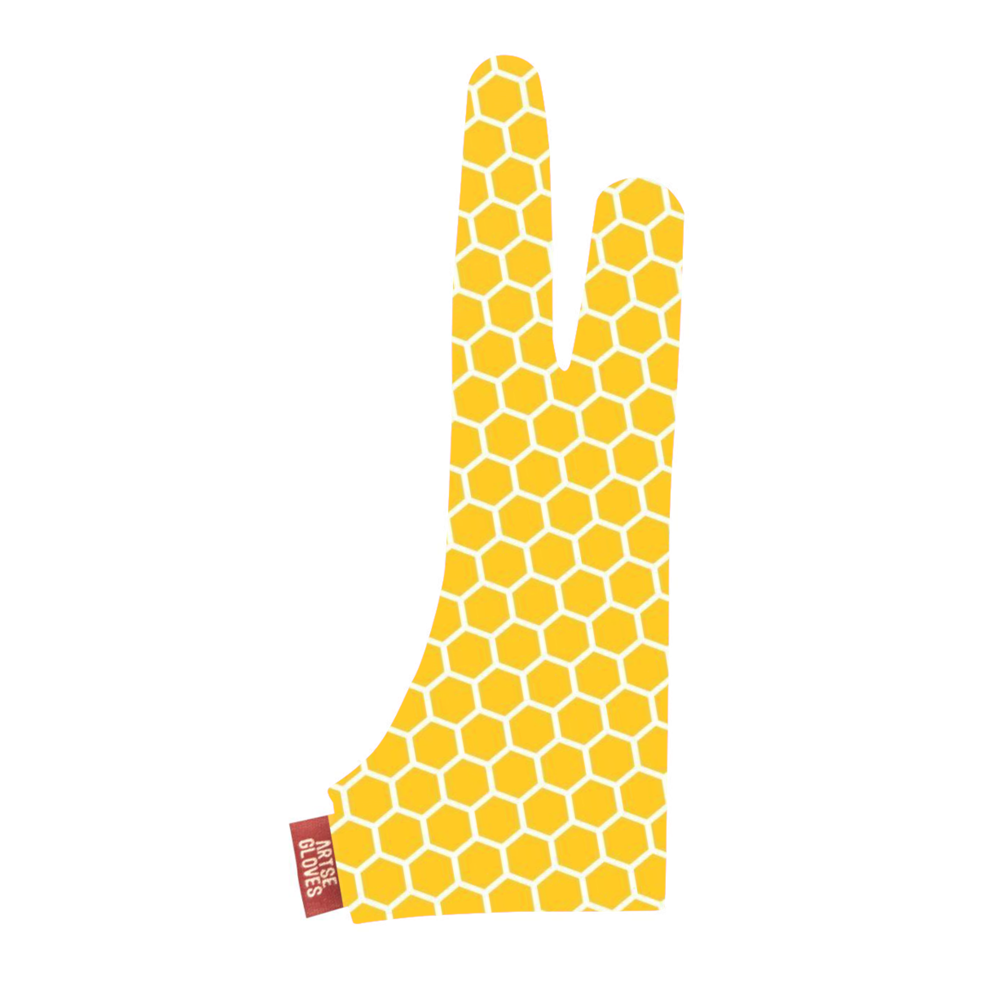 Yellow honeycomb-patterned glove on a white background