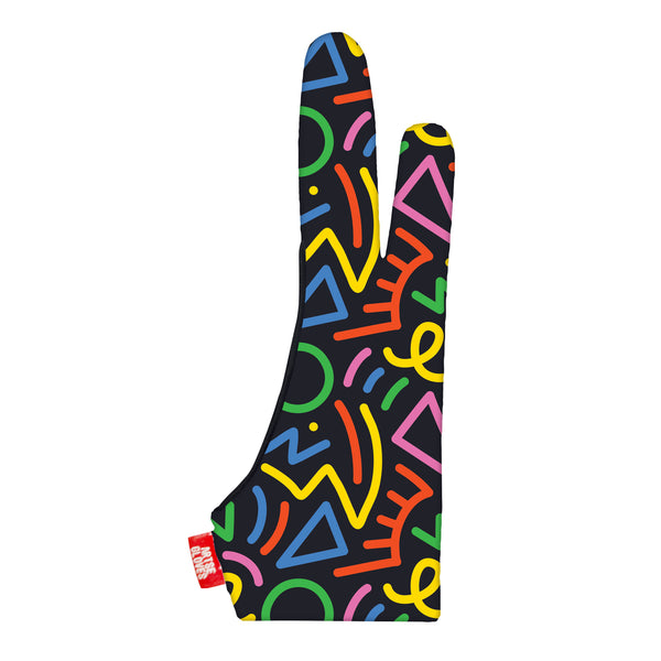 Artse gloves with two-finger anti-smudge Colourful Doodle design, ideal for digital artists.