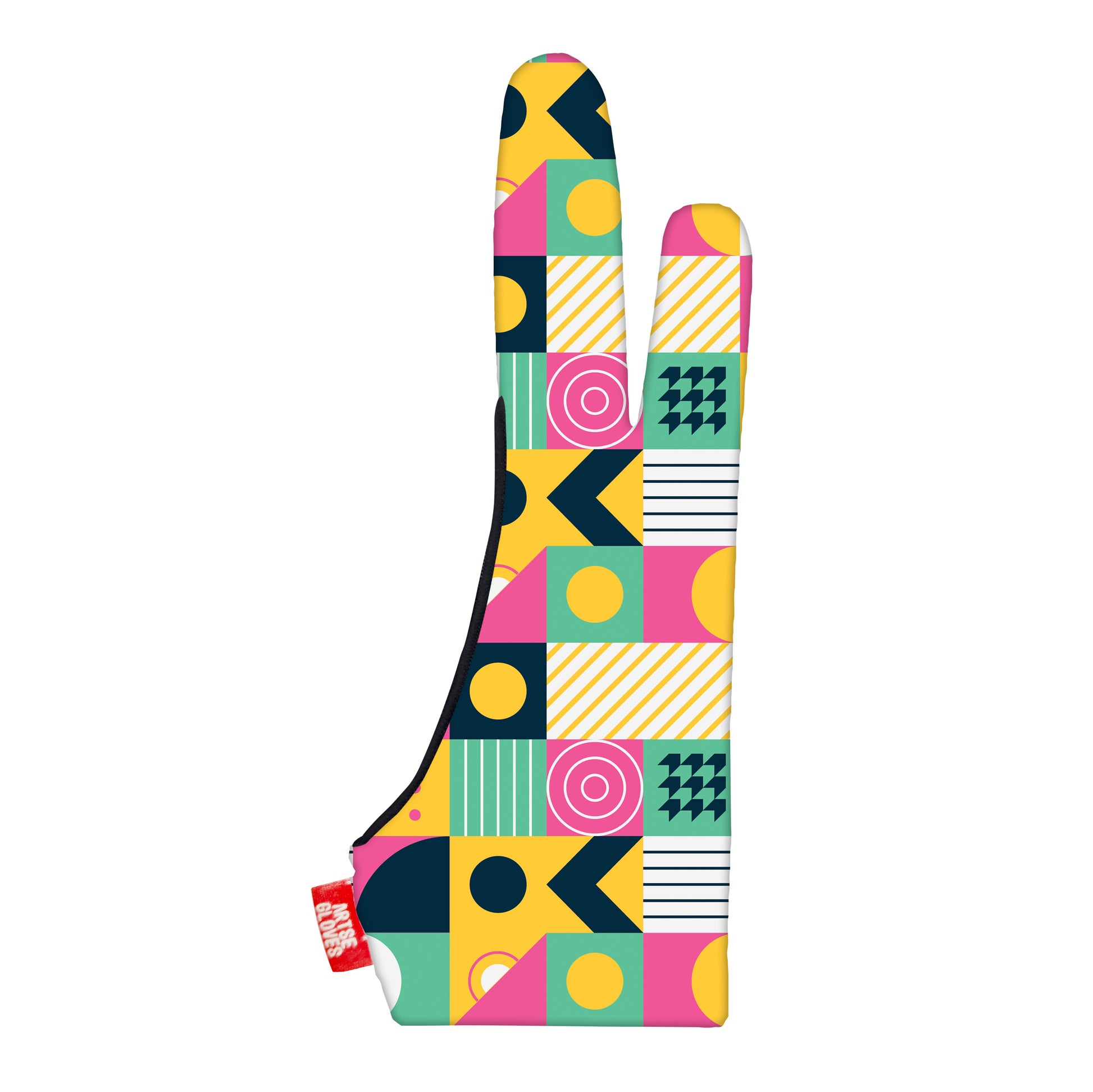 Artse gloves with two-finger anti-smudge pink geometric pattern design, ideal for digital artists.