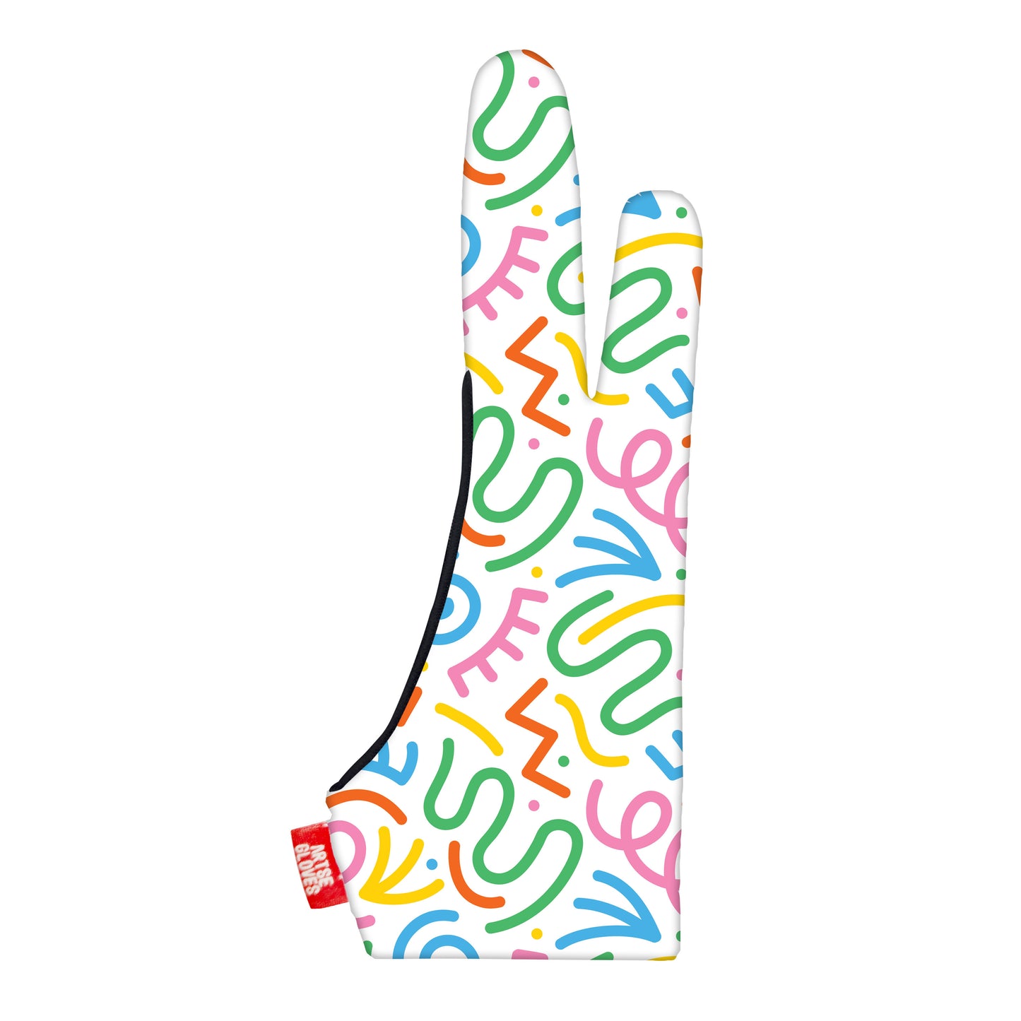 Artse gloves with two-finger anti-smudge doodle pattern design, ideal for digital artists.