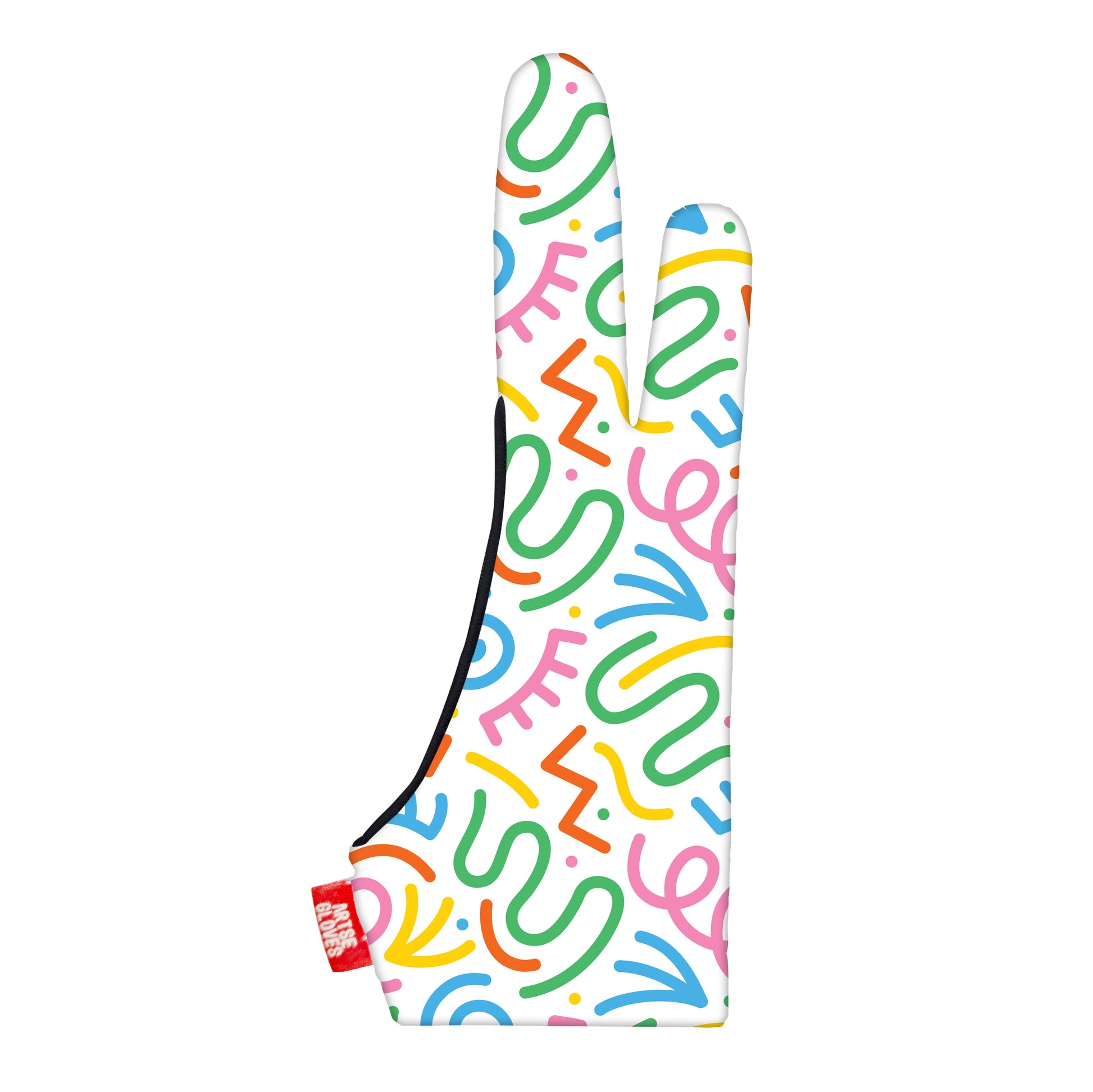 Artse gloves with two-finger anti-smudge doodle pattern design, ideal for digital artists.