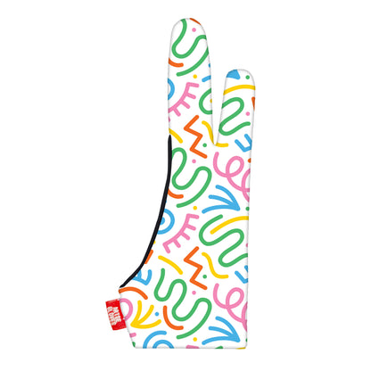 Artse gloves with two-finger anti-smudge doodle pattern design, ideal for digital artists.