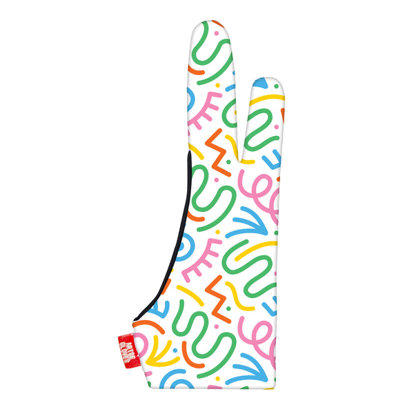 Artse gloves with two-finger anti-smudge doodle pattern design, ideal for digital artists.