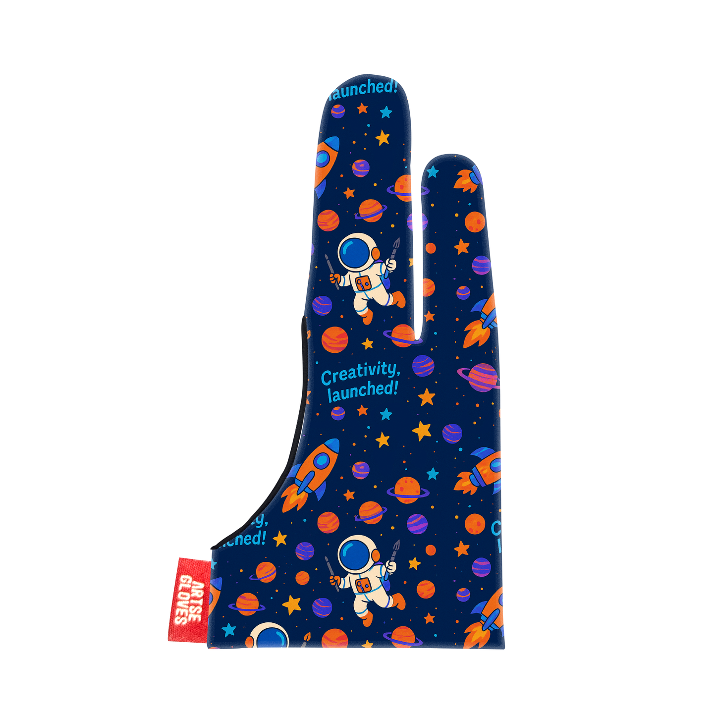 Children's spatula with space-themed design on a white background