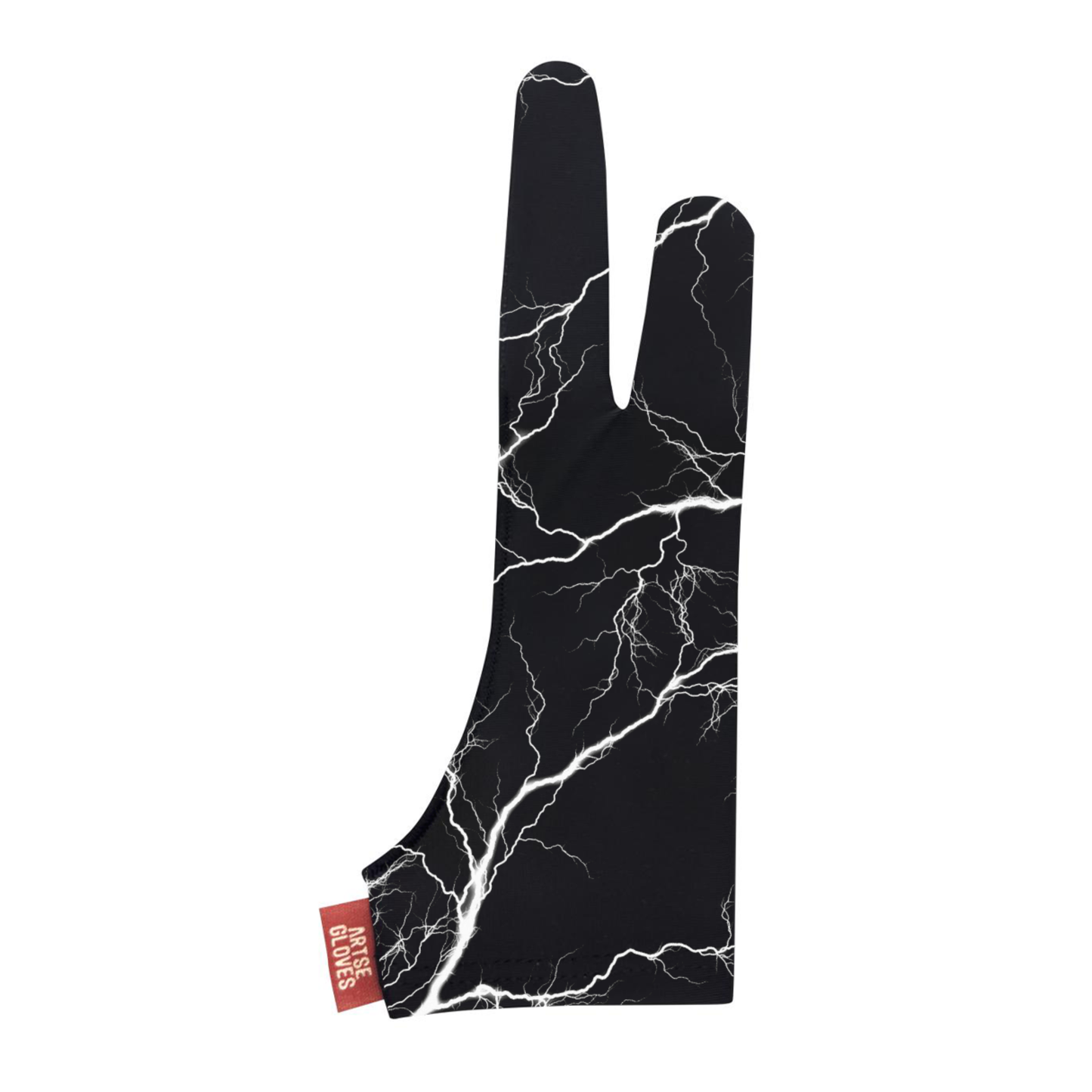 Black glove with white lightning pattern on a white background