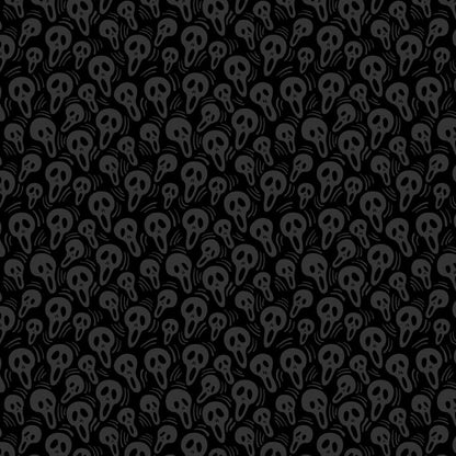 Pattern of black skulls on a black background