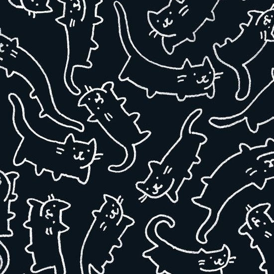 Pattern of white cats on a black background