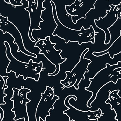 Pattern of white cats on a black background